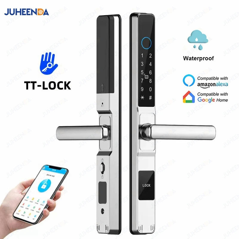Serrure intelligente pour porte coulissante étanche, application TTLock Alexa, Code numérique par empreinte digitale, carte RFID, Anti-serrure électronique en verre d'aluminium
