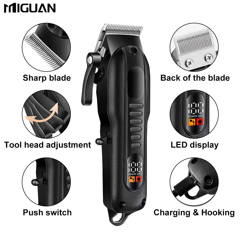 Tondeuse à cheveux professionnelle pour hommes avec écran LED, batterie au lithium rechargeable, chargement USB, tondeuse sans fil avec