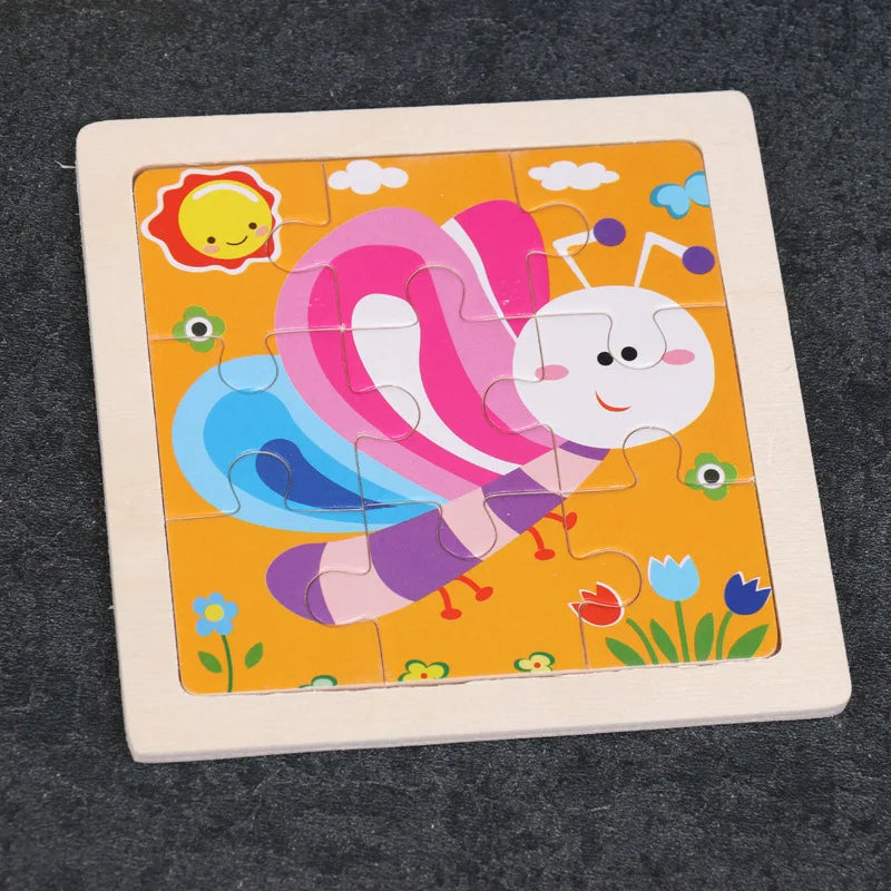 Puzzle 3D en bois pour enfants, bébé, dessin animé, animaux/trafic, jouet éducatif, jouet pour enfants, Puzzle en bois, petite taille 11x11CM