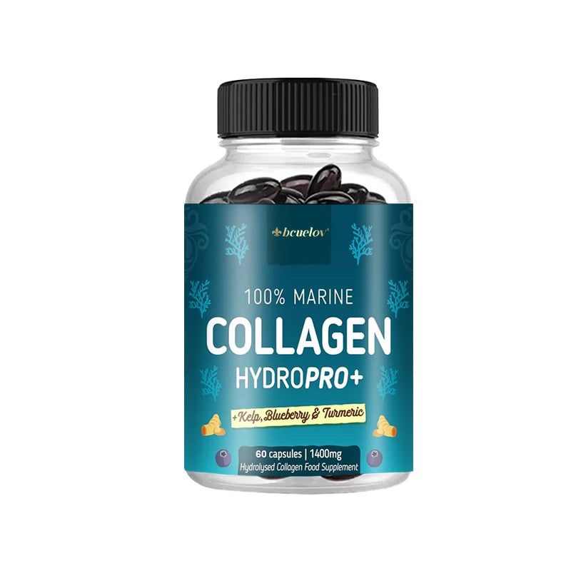 Puissant collagène marin - avec varech, myrtille et curcuma - 1400 mg Supplément de collagène hydrolysé pour cheveux, peau et ongles sains