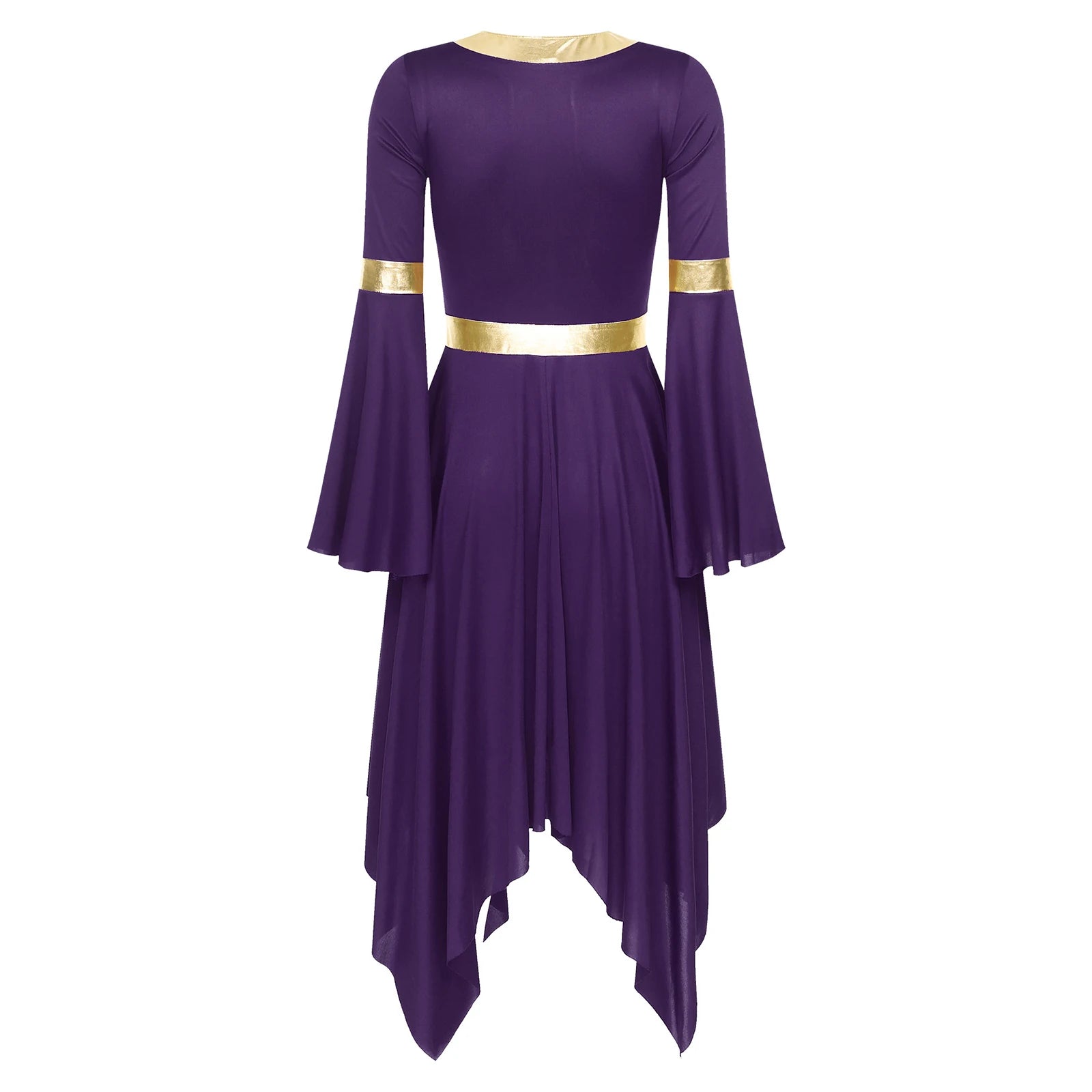 Robe de danse lyrique à manches longues pour femmes, robe à ourlet irrégulier, costume de spectacle liturgique, vêtements de danse modernes, culte de la chorale d'église