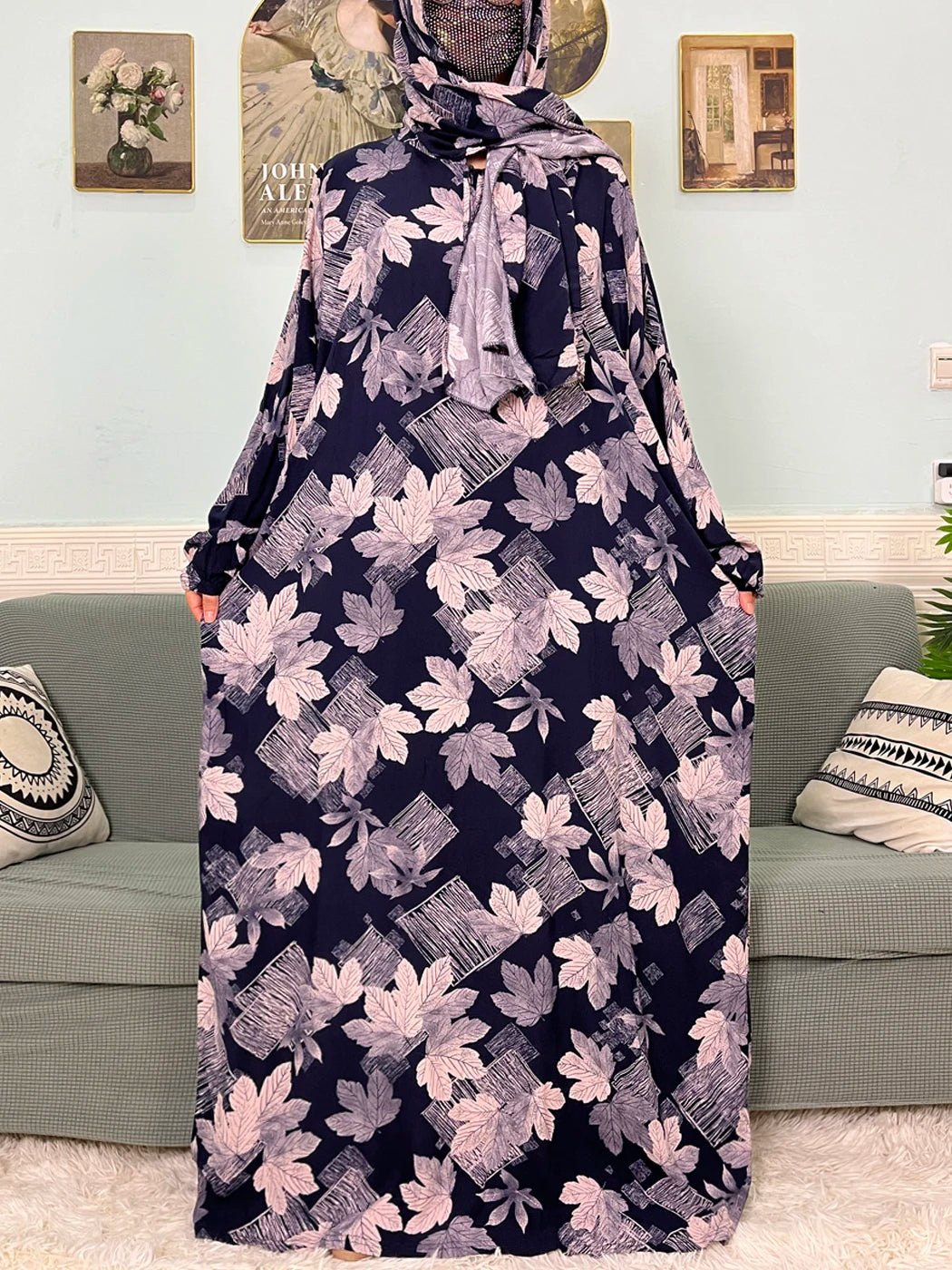 Abayas musulmanes en coton pour femmes, vêtement de prière traditionnel à fleurs pour Ramadan, Caftan africain, Marocain, Robe connectée, foulard