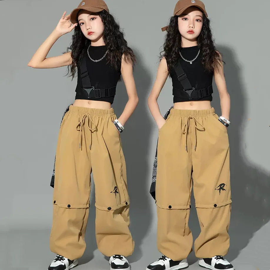 Pantalon de jogging Hip Hop pour enfants de 5 à 14 ans, Cargo pour filles, pantalon droit pour adolescentes, taille haute, Vintage, décontracté, Streetwear, Baggy