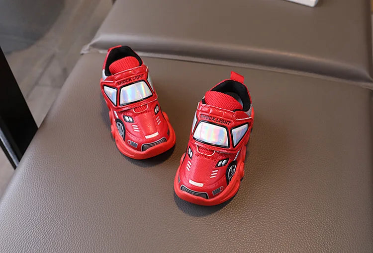 Diseny enfants chaussures décontractées lumière LED voiture Club dessin animé en cuir PU printemps chaussures pour enfants anti-dérapant rouge bleu chaussures taille 21-30