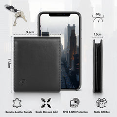 Portefeuille en cuir véritable pour hommes, classique, noir, souple, poche pour monnaie, porte-carte de crédit