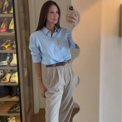 HXAO 2025 femme Blouses longues chemises à rayures femmes printemps été à manches longues bleu blanc chemise femme grands hauts chemises boutonnées
