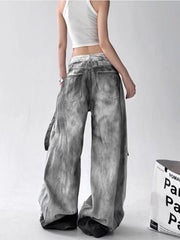 Femmes jean pantalon américain haute rue déchiré droit jambe large jean pour femmes conception cravate-teinture Jazz danse Cargo pleine mince jean