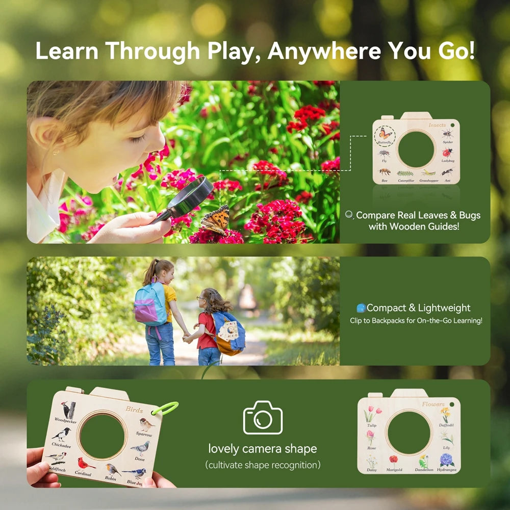 Livre en bois Montessori, jouets éducatifs, animaux d'extérieur, plantes, Puzzle cognitif, jouets pour enfants de 0 à 12 mois