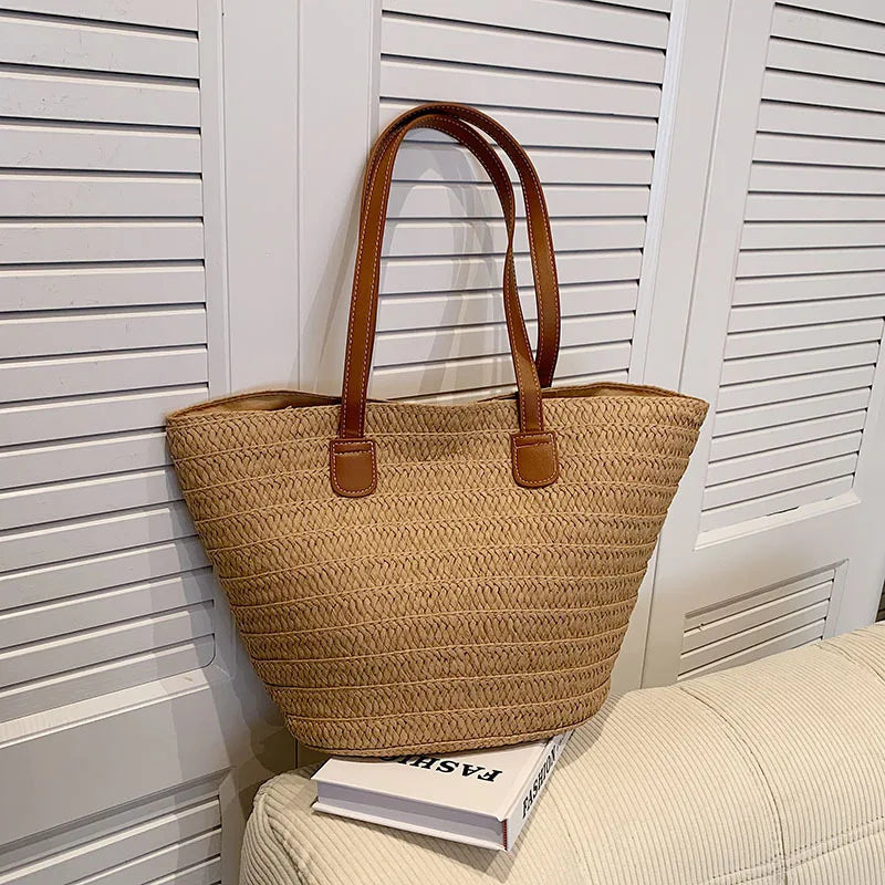 Sac à bandoulière de grande capacité pour femmes, panier tissé en paille d'été, sac à main de luxe de styliste, sac de plage, fourre-tout de shopping Bali