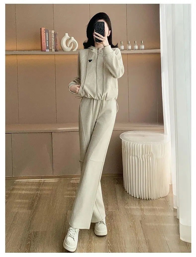 Fashionable slimming hooded set for women, two-piece Korean style set, trendy, youthful look, casual outfit, new autumn/winter collection