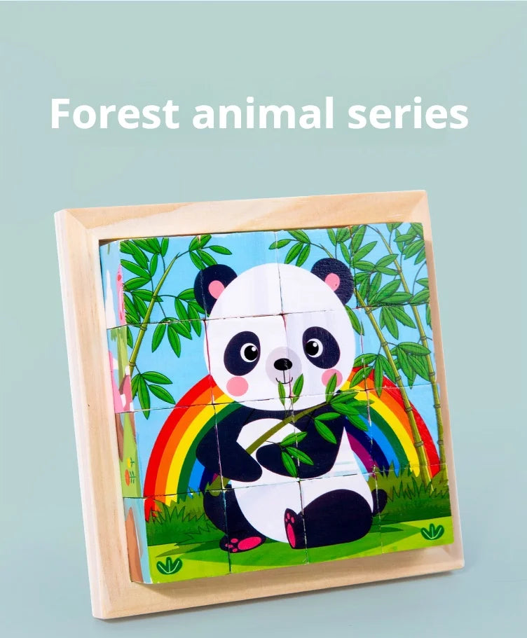 Puzzle en bois peint à Six côtés, blocs de construction tridimensionnels pour animaux de la circulation, jouet éducatif pour l'éducation précoce