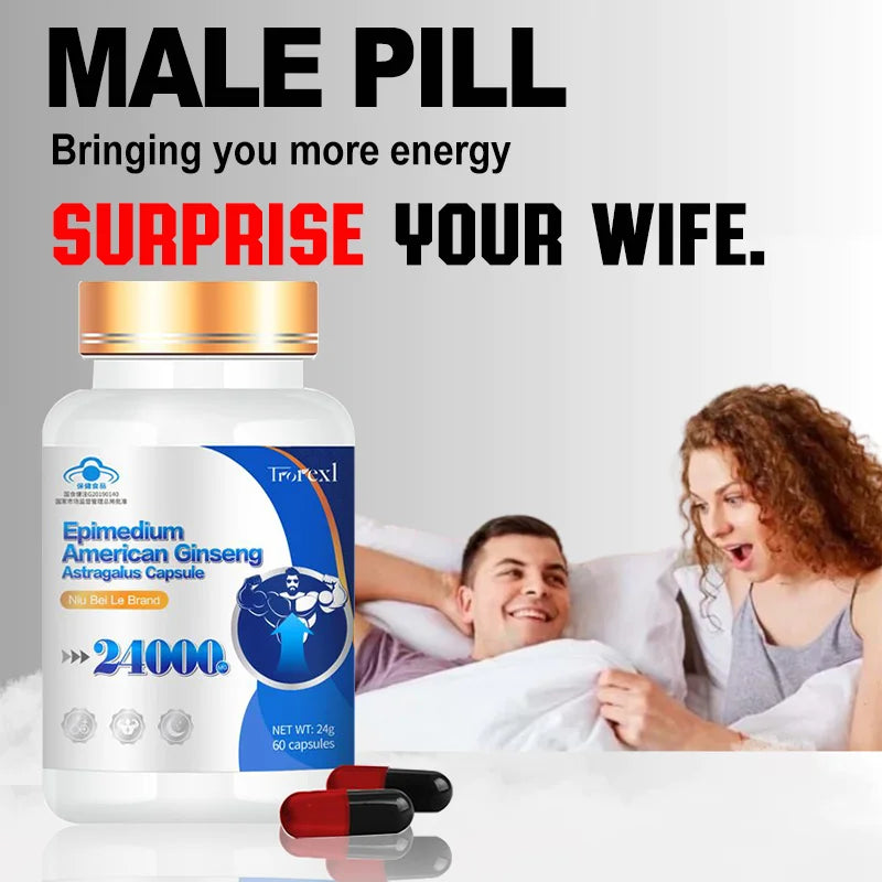 Supplément de ginseng américain biologique 100 % pur non OGM - 60 capsules soutient la santé reproductive, l'endurance d'énergie naturelle