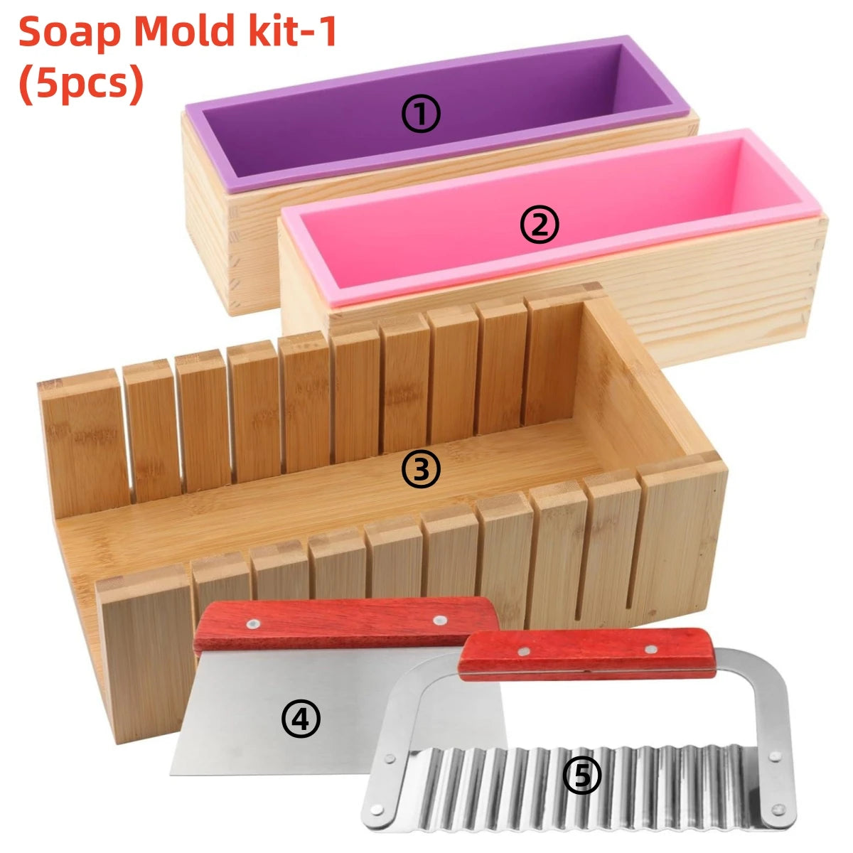 Kit de fabrication de savon fait à la main, boîte de découpe en bambou et boîte intérieure avec moule en Silicone, coupe droite en acier inoxydable et coupe ondulée, bricolage