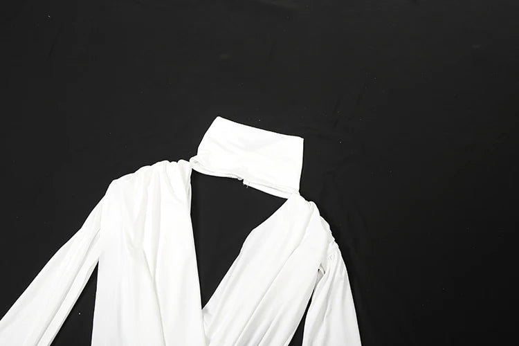 Sisterlinda – robe croisée sans taille pour femmes, col haut, Bandage, pompon, fente, manches longues, dos nu, plis, Sexy, moulante, fête de minuit, Y2K