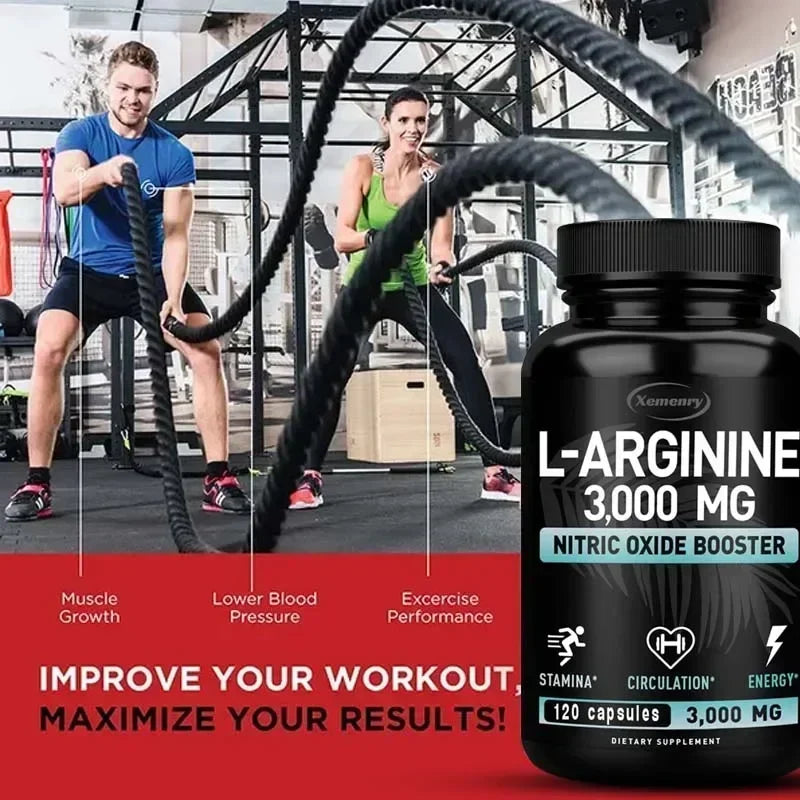 Capsules L-Arginine – Améliore l'énergie, l'endurance, les performances, soutient la croissance musculaire, améliore la circulation sanguine, le système immunitaire