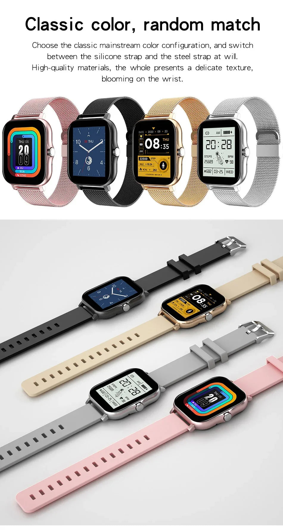Montre intelligente pour téléphone android. Écran couleur 1,44 pouces, entièrement tactile, appel Bluetooth, montre intelligente, charge magnétique