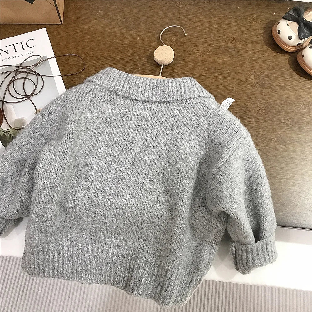 Automne hiver enfants vêtements coton chat Jacquard col rabattu enfant fille pull costumes ample Plaid enfant en bas âge bébé fille jupes