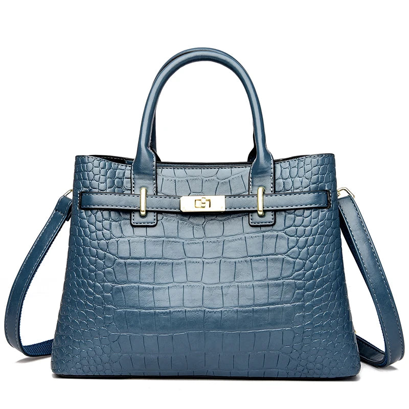 Famous brand women's handbags, high quality crocodile stripe three-piece designer shoulder bag/tote bag 