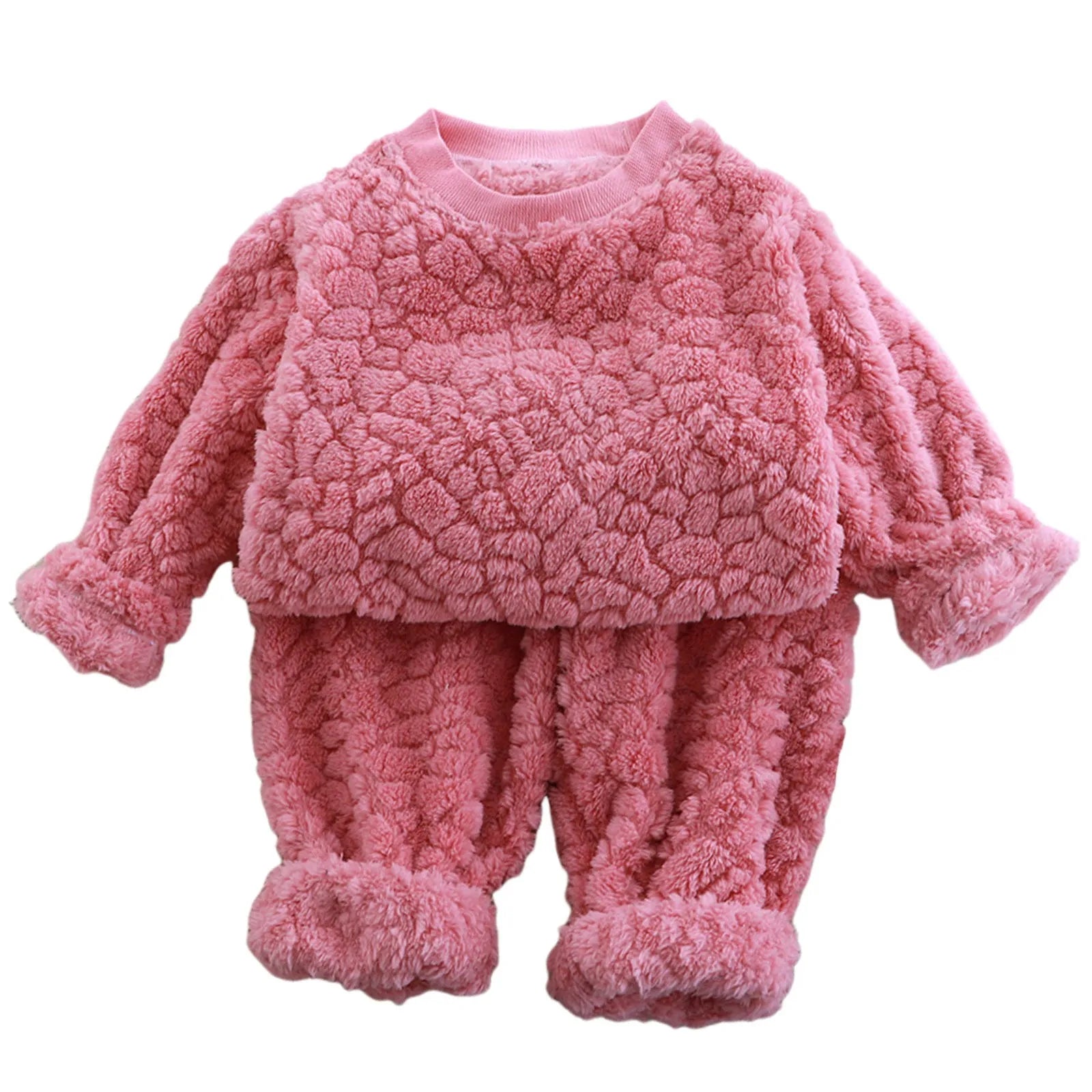 2t filles vêtements flanelle ensemble enfants deux pièces ensemble nouveau fourrure Jacquard ample col rond maison costume enfant en bas âge fille garçon correspondant