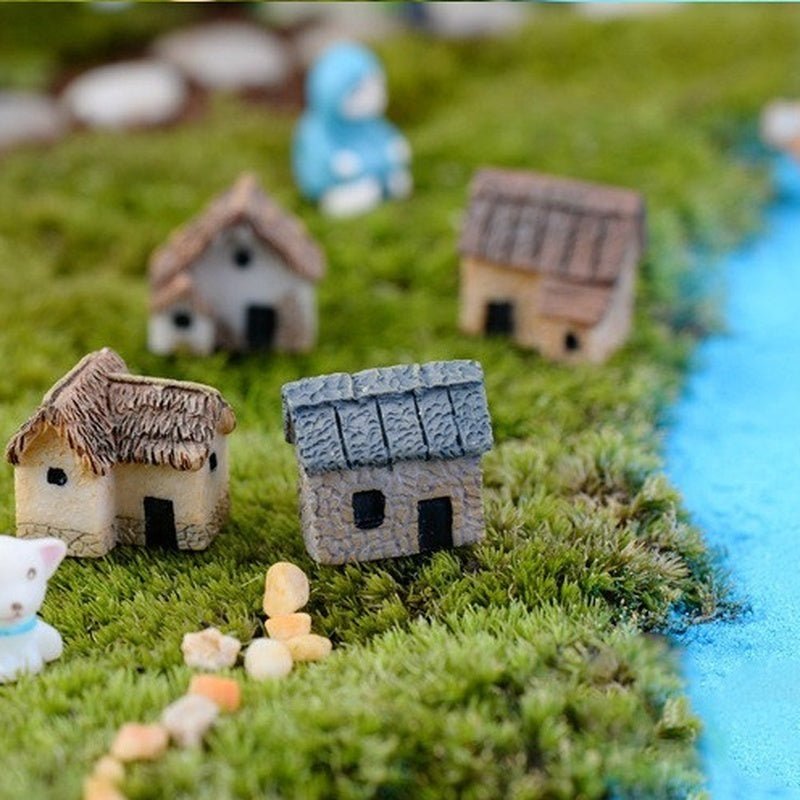 Figurine Miniature de maison, accessoire de jardin féerique, décoration de maison, Statue de construction d'animaux de dessin animé, voiture de poupée artisanale en résine, 4 pièces