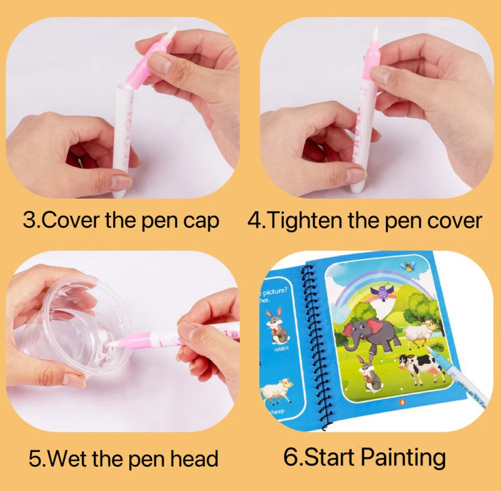 1 livre + 1 stylo livre de coloriage réutilisable livre de peinture à l'eau éducation précoce sensorielle Puzzle dessin jouets