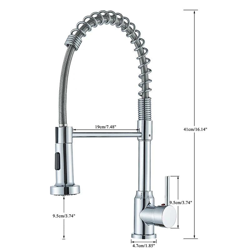 Robinets de cuisine extractibles à ressort, tête de pulvérisation, robinet d'eau chaude et froide, Rotation en acier inoxydable, mitigeur de cuisine, grue