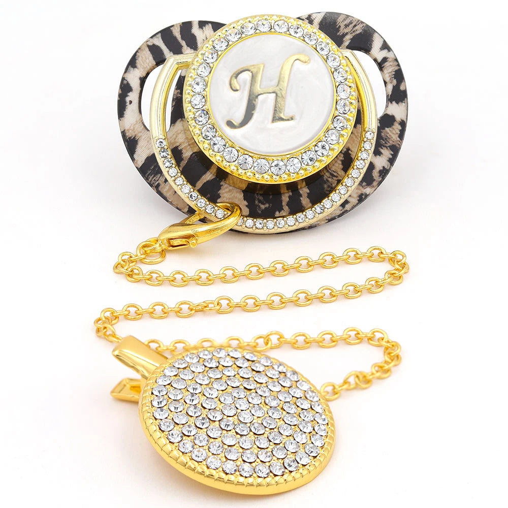 Sucette bébé Bling léopard or attache-sucette 24 nom lettre initiale sans BPA Silicone infantile mamelon factice sucette Chupete