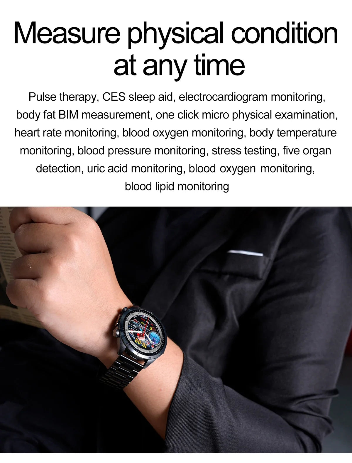 2025 nouvelle montre intelligente hommes pour huawei pression artérielle santé montre CES sommeil pulsé thérapeutique acide urique lipides sanguins graisse corporelle