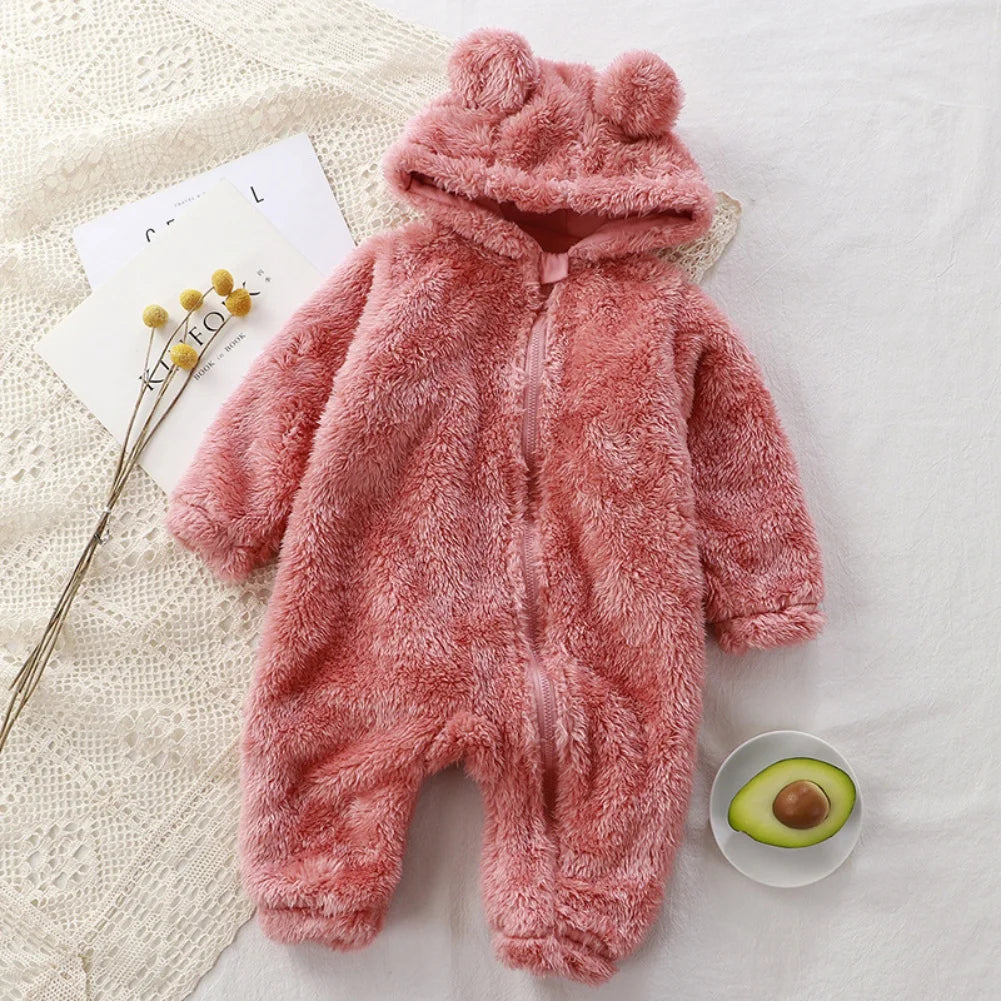 Vêtements d'hiver pour bébé de 0 à 24 mois, barboteuse ours de dessin animé mignon, pyjama pour nourrissons garçons et filles, Costume Animal, combinaison à fermeture éclair