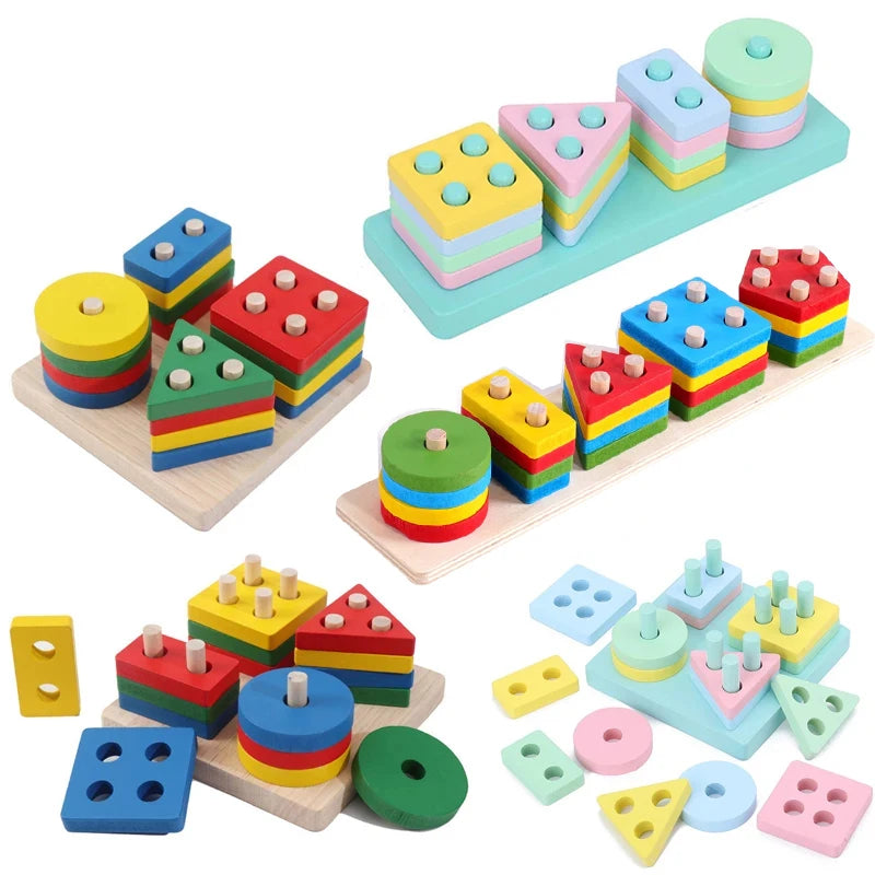 Puzzle Montessori pour enfants de 1 à 3 ans jouets en bois blocs de construction apprentissage document forme match