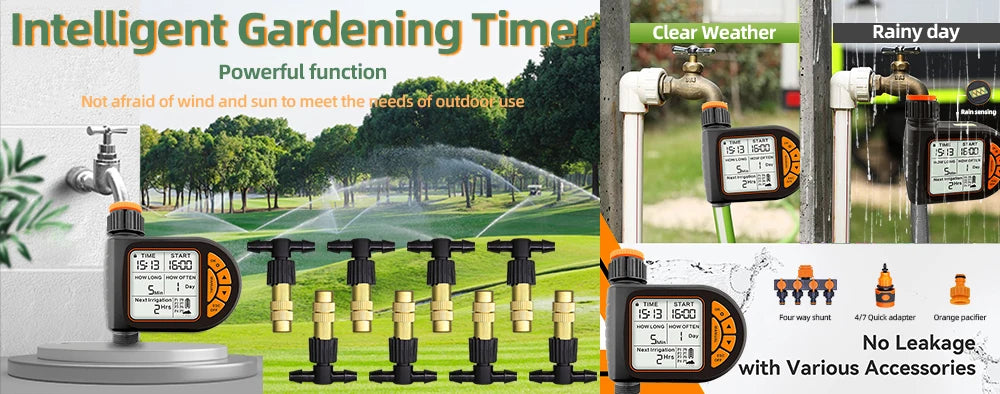 5-50M 1/4" Smart Garden Timer Irrigation Set IPX5 Waterproof LCD Automatic Watering Controller Can Be Used Lawn Plant Water Kit