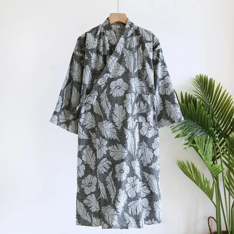 Peignoir en coton pour hommes, nouveau Style, couleur assortie, grande taille, vêtements de maison, pyjama Yukata, printemps et automne 2024