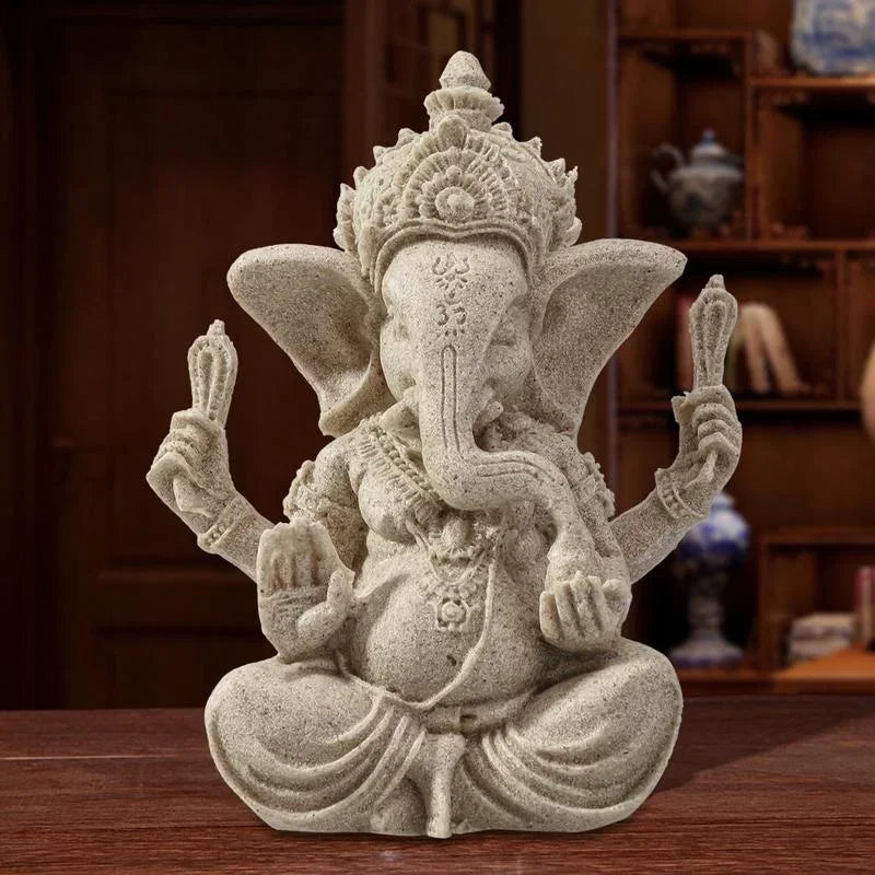 Handmade sandstone Ganesha Buddha elephant statue, sculpture for home and living room decoration