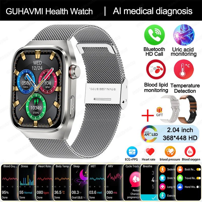 2025 nouvelle montre intelligente ECG femmes BT appel fréquence cardiaque lipides sanguins acide uricique moniteur de santé montres AI voix 650mAh sport Smartwatch