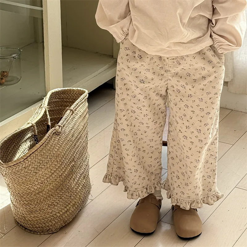 Pantalon sarouel en coton pour filles, vêtements décontractés pour enfants, pantalon en velours côtelé pour tout-petits, longueur rinçage, printemps, nouveau, 2025