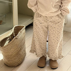 Pantalon sarouel en coton pour filles, vêtements décontractés pour enfants, pantalon en velours côtelé pour tout-petits, longueur rinçage, printemps, nouveau, 2025