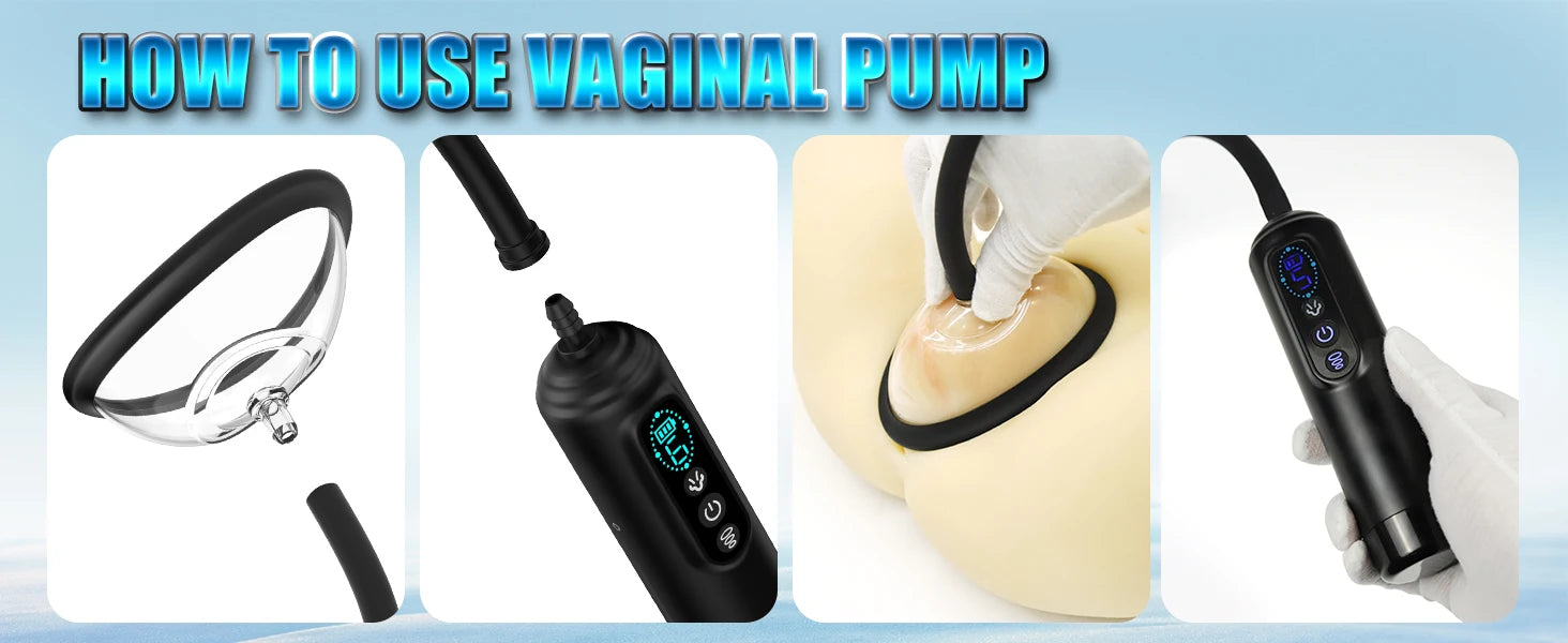 Electric BDSM suction pump for women, vibrating pussy pump, vacuum suction toy, vaginal sex pump, 7 suction cups, clitoral and nipple suction cup.
