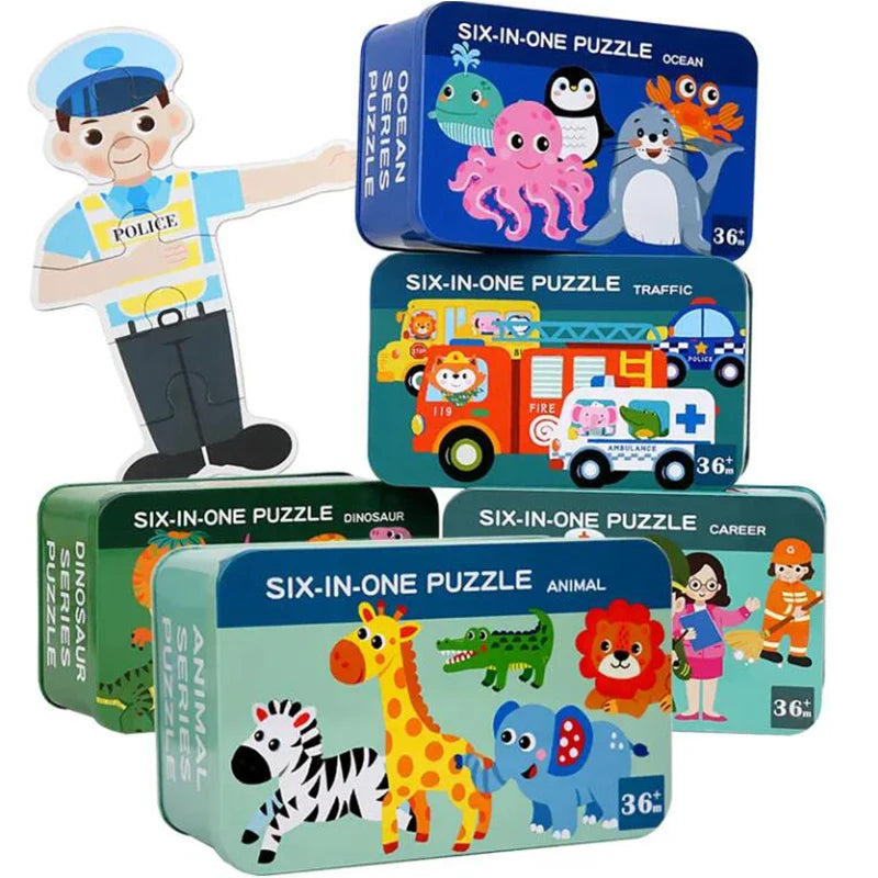 Puzzle en bois pour bébé jouets Montessori dos boîte en fer pour enfants de 2 3 et 4 ans