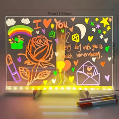 Tableau de notes LED veilleuse avec 7 stylos colorés, tableau d'affichage en acrylique, peinture effaçable, planche à dessin pour enfants, cadeau d'anniversaire