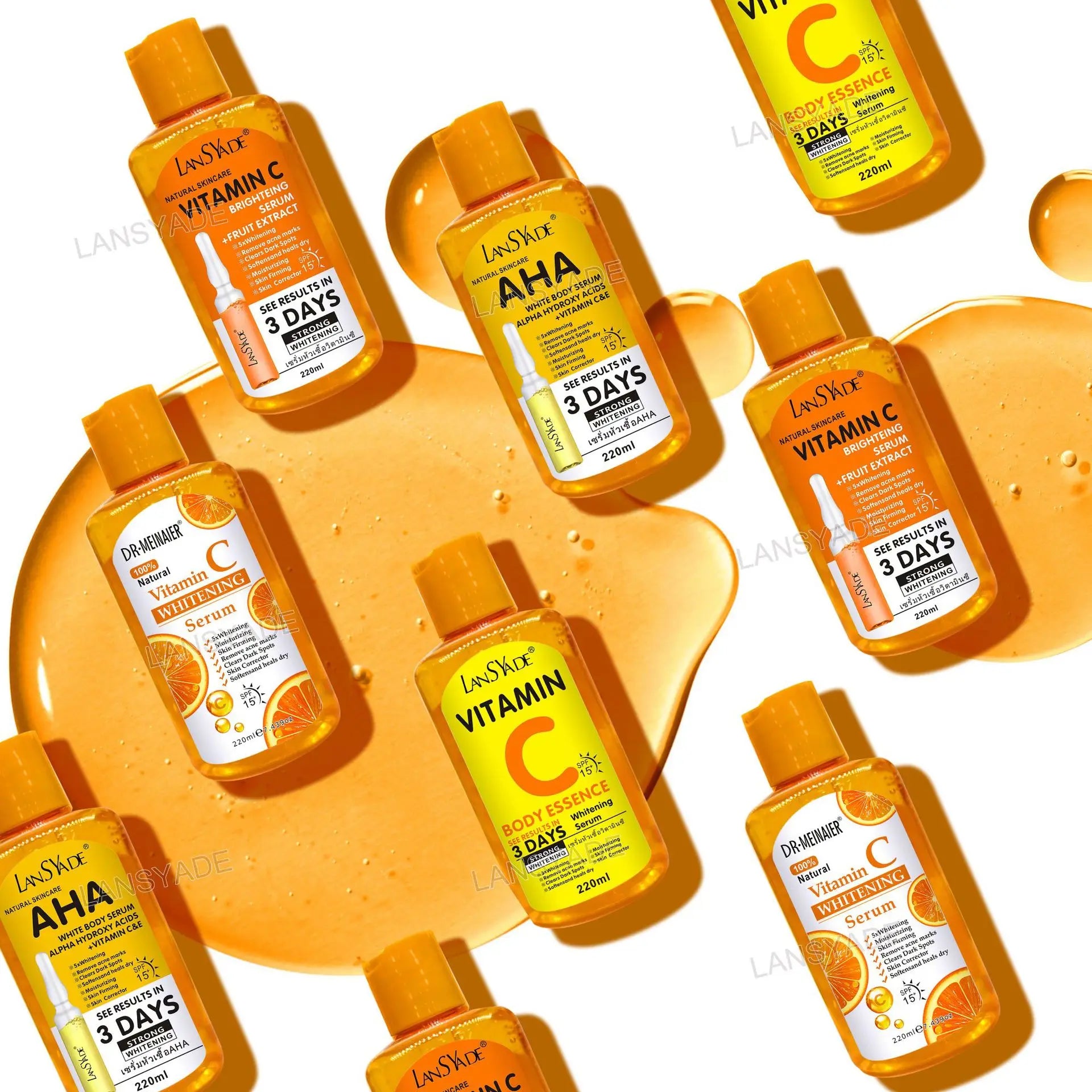 Sérum liquide Original pour le visage, Essence de vitamine C AHA, éclaircissant, hydratant, curcuma, réparateur, Anti-vieillissement, Lifting, soins pour la peau, 220ml