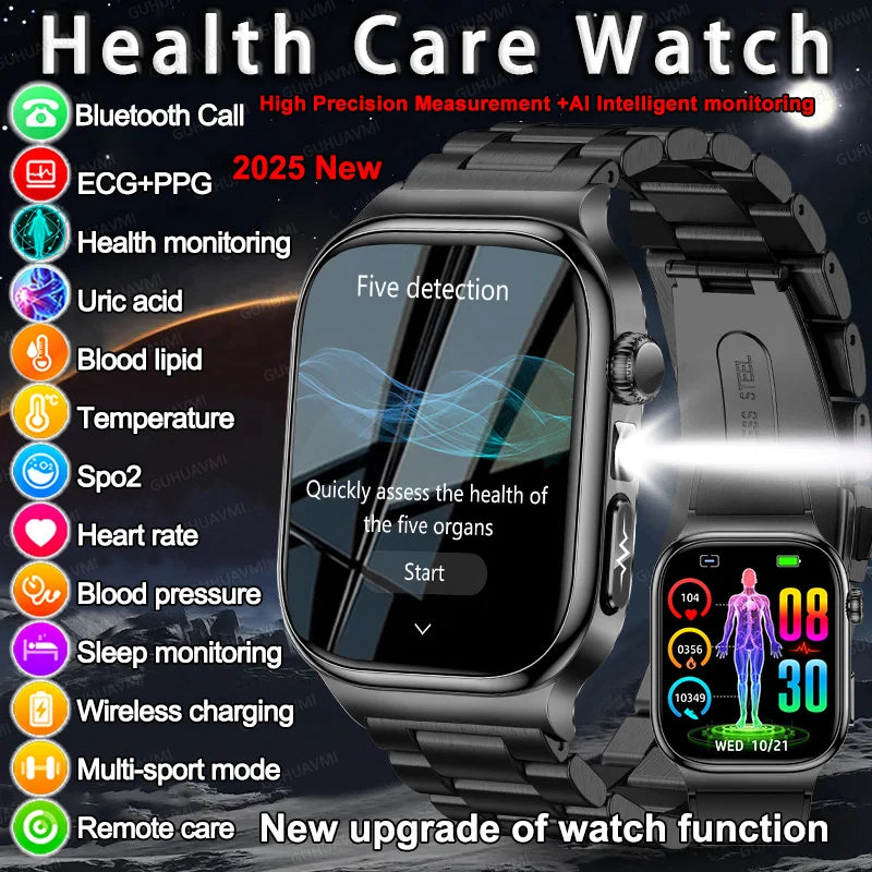 2025 nouvelle montre intelligente 2.04 pouces écran acide urique lipides sanguins composition corporelle cinq détecteurs 650mAh sport HD appel montre intelligente