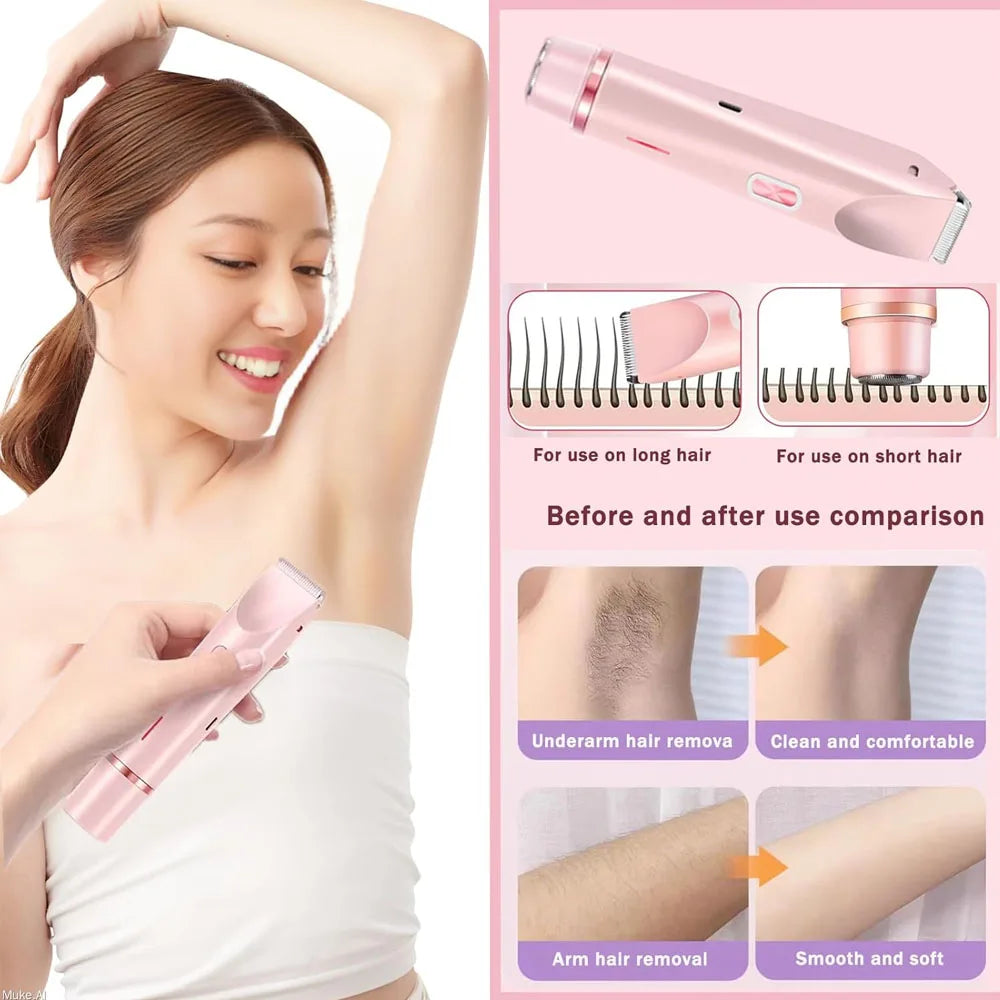 2-in-1 Electric Epilator, Painless Shaver, Bikini Trimmer, Facial Mustache Trimmer, Body Shaver for Women, Facial Epilator