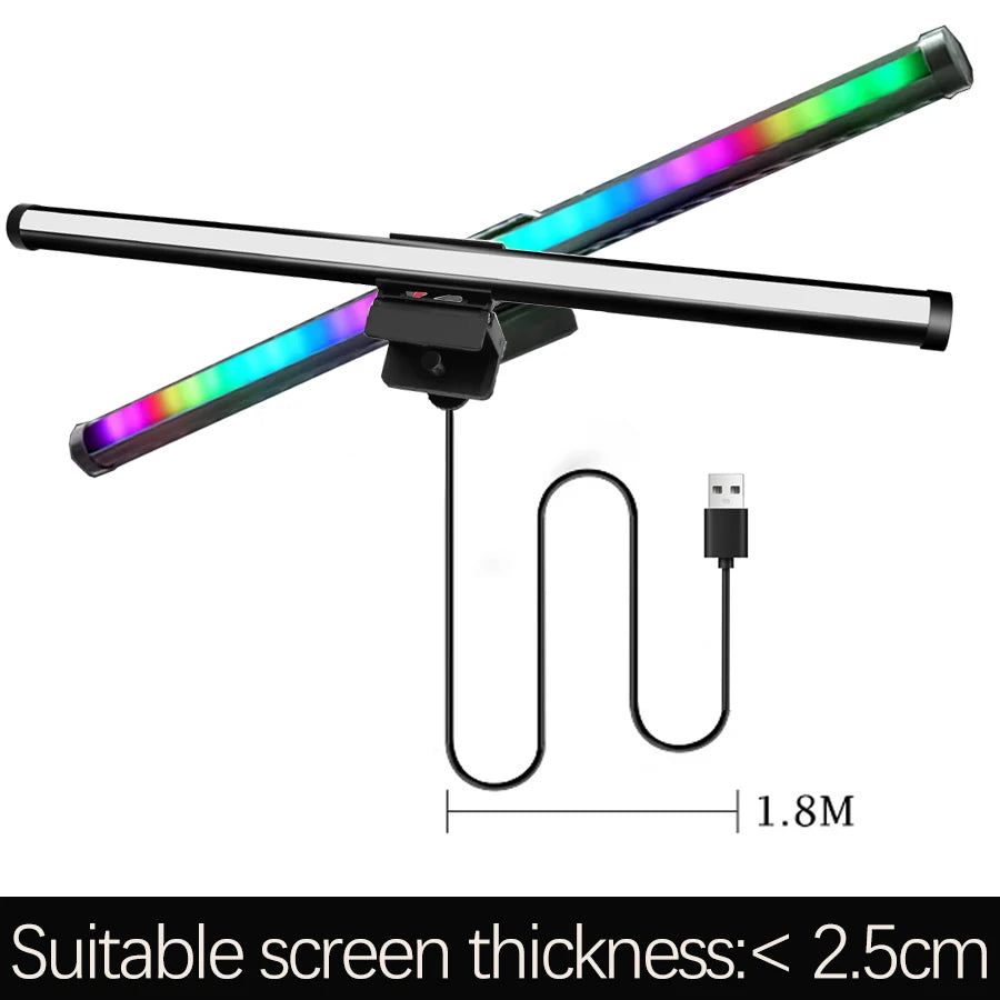 Barre lumineuse d'écran de moniteur de lampe de bureau à LED, escales informatiques RVB, lumières double face pour le travail, l'étude, la lecture, le jeu, l'éclairage de gradation
