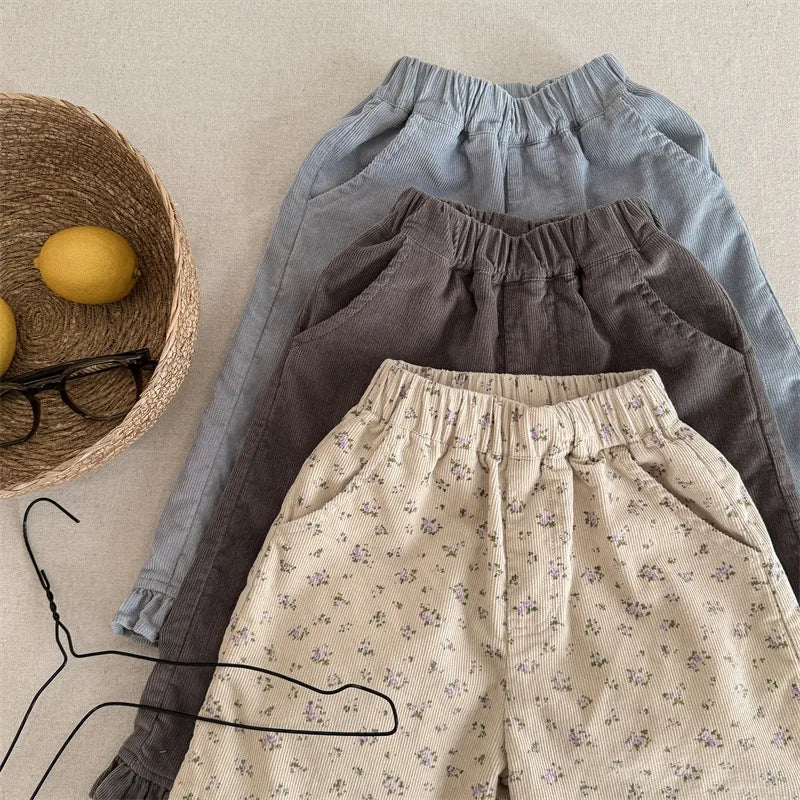 Pantalon sarouel en coton pour filles, vêtements décontractés pour enfants, pantalon en velours côtelé pour tout-petits, longueur rinçage, printemps, nouveau, 2025
