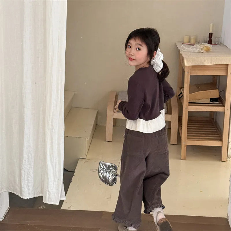 Pantalon sarouel en coton pour filles, vêtements décontractés pour enfants, pantalon en velours côtelé pour tout-petits, longueur rinçage, printemps, nouveau, 2025