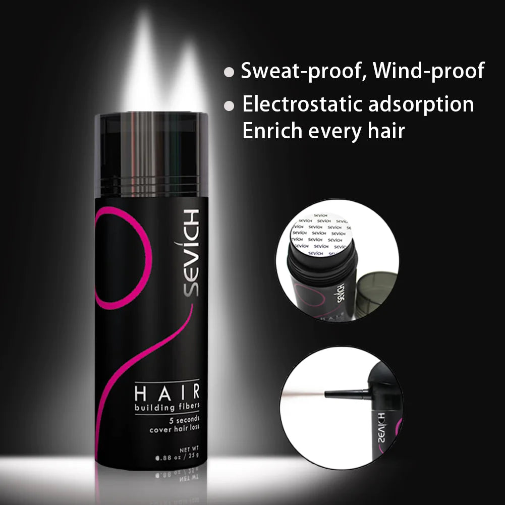 Sevich 25g fibres de renforcement des cheveux poudre produits de perte de cheveux extension chauve épaissir pot de pulvérisation de cheveux kératine