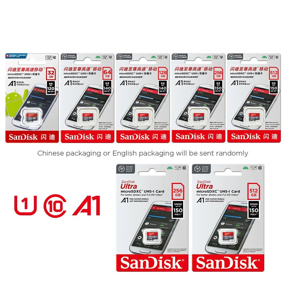 Sandisk carte Micro SD Ultra 32G 64G 256G carte mémoire 1 to C 10 512G Original 128G carte Flash Trans pour Smartphone bureau Nintend