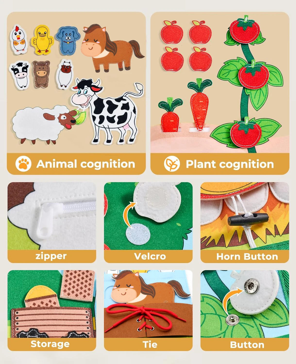 Livres silencieux Montessori pour les tout-petits, livre d'activités douces, livre en tissu feutré, jouet de voyage sensoriel avec activités d'apprentissage