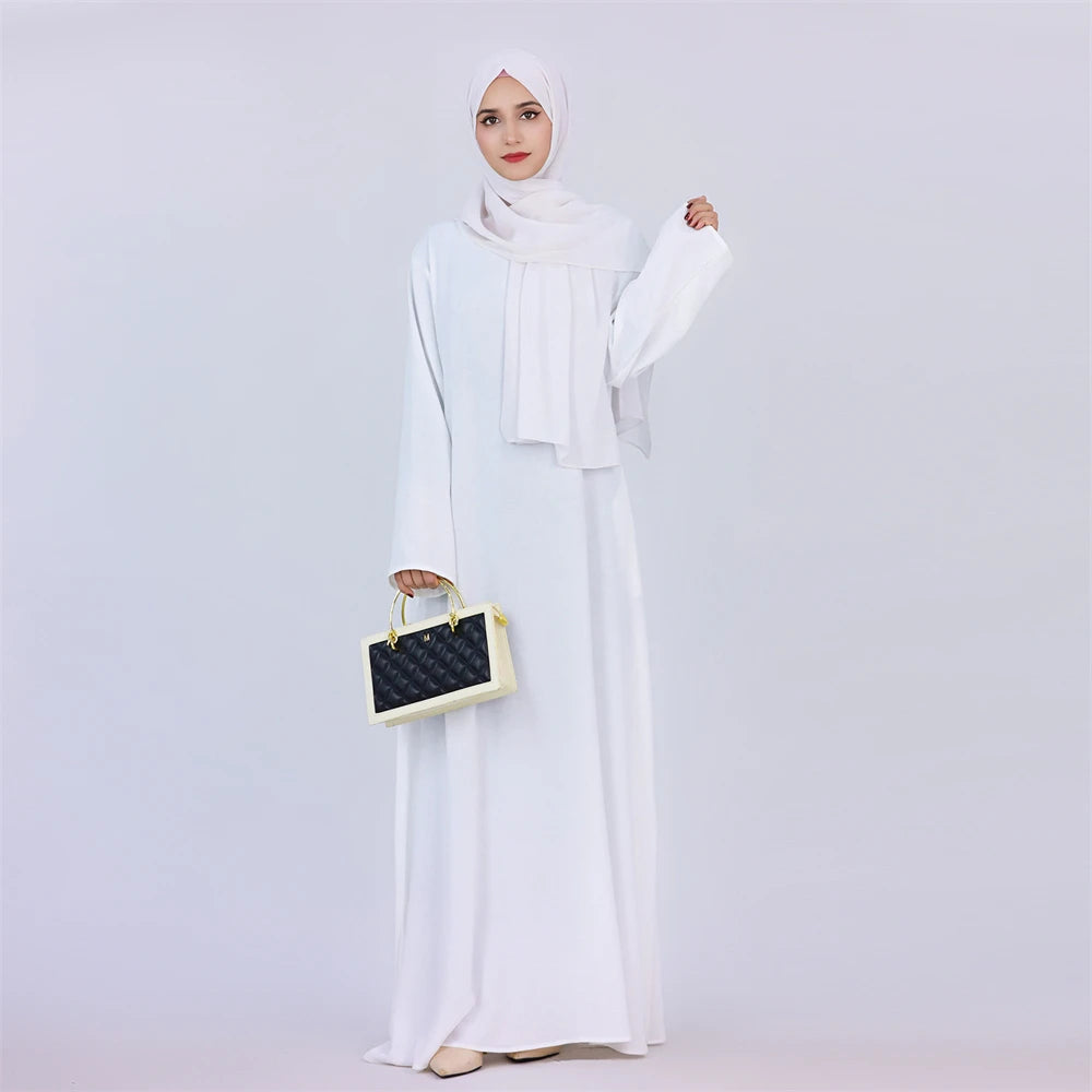 Noir blanc rose solide dubaï modeste sous Robe Abaya Islam caftan musulman avec poches robes pour femmes Robe Femme Musulmane