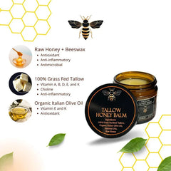 Baume Tallow de boeuf alimenté en herbe biologique, crème hydratante au miel cru pour une peau douce et lisse, hydratant entièrement naturel fait à la main